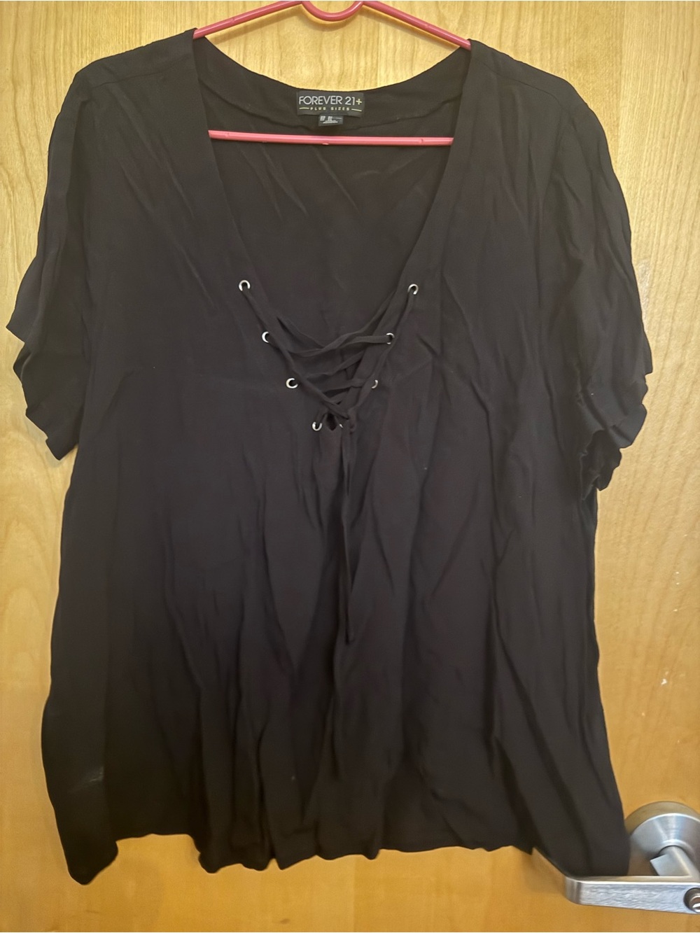 Forever 21 Black Lace-Up V-Neck Short Sleeve Top 3X